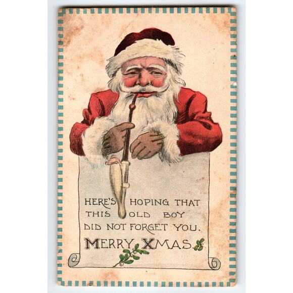 Vintage Santa Claus Christmas Postcard Old Boy Pipe Holiday Greeting - Picture 1 of 2